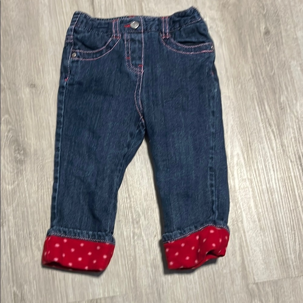 Please Mum Winter Style Denim Pants‎ With Red Lining Size 12-18M